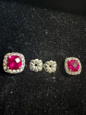Silver Stud Earrings with Ruby and sapphire